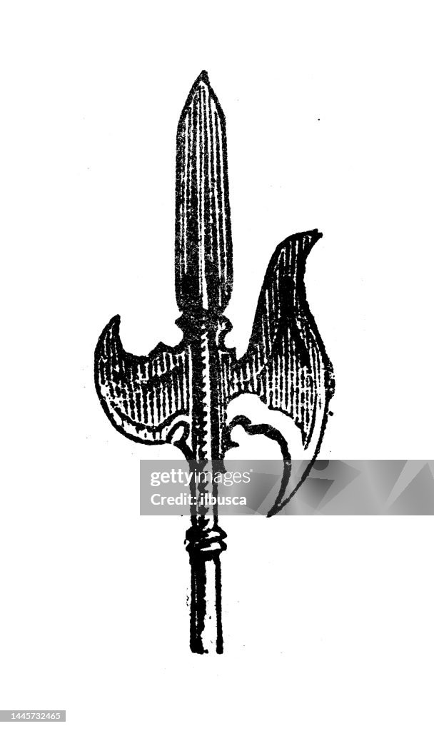 Halberd Vector Antique Engraving Illustration Halberd High-Res Vector Graphic - Getty ...