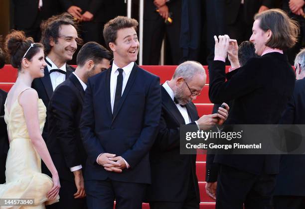 Director Wes Anderson takes a picture of actors Edward Norton as they attend the Opening Ceremony and "Moonrise Kingdom" Premiere during the 65th...