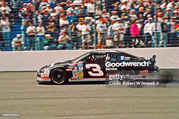 Goodwrench Service's car on the track at the Winston Cup Race at the Charlotte Motor Speedway, Charlotte, North Carolina, 1997.