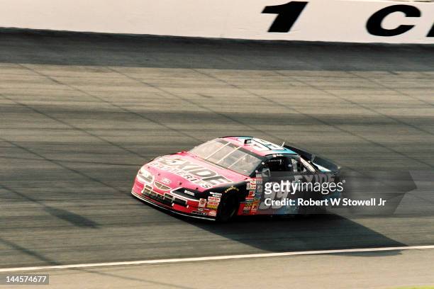 Exide's car on the track at the Winston Cup Race at the Charlotte Motor Speedway, Charlotte, North Carolina, 1996.