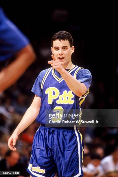 American basketball player Sean Miller of the University of Pittsburgh on the court during a game against the University of Connecticut, Hartford,...