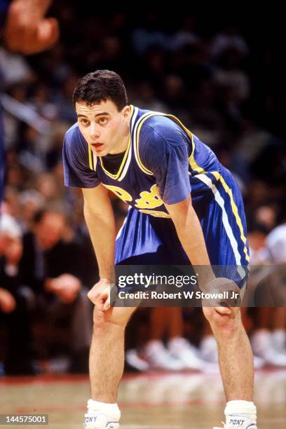 American basketball player Sean Miller of the University of Pittsburgh on the court during a game against the University of Connecticut, Hartford,...