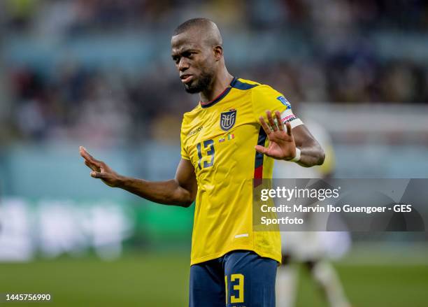 Enner Valencia of Ecuador reacts during the FIFA World Cup Qatar 2022 Group A match between Ecuador and Senegal at Khalifa International Stadium on...