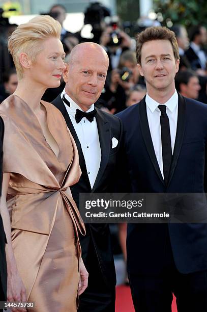 Actors Tilda Swinton, Bruce Willis and Edward Norton attend opening ceremony and "Moonrise Kingdom" premiere during the 65th Annual Cannes Film...