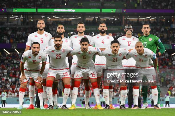 Players of Tunisia line up for a team photograph prior to the FIFA World Cup Qatar 2022 Group D match between Tunisia and France at Education City...