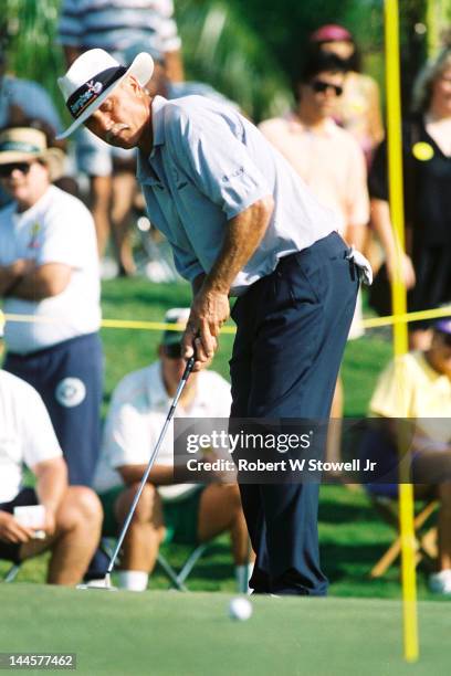 American golfer Tom Wargo on the course during the PGA Seniors' Championship at the PGA National Golf Club, Palm Beach Gardens, Florida, 1996.
