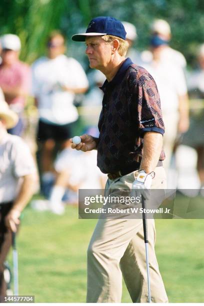 American golfer Jack Nicklaus on the course during the PGA Seniors' Championship at the PGA National Golf Club, Palm Beach Gardens, Florida, 1996.