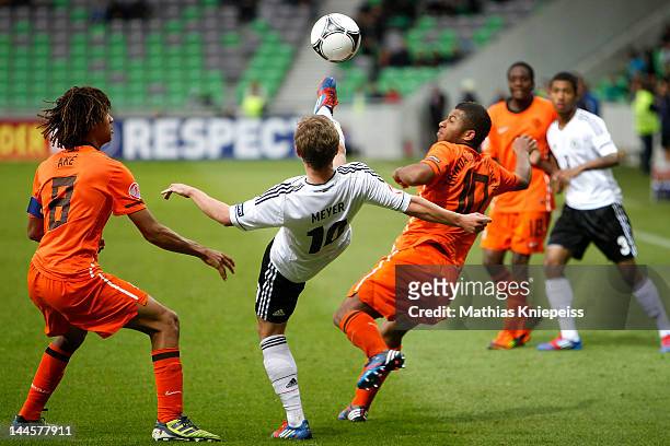 Maximilian Meyer of Germany controls the ball during the final at the UEFA U17 European Championship game between Netherlands and Germany at SRC...