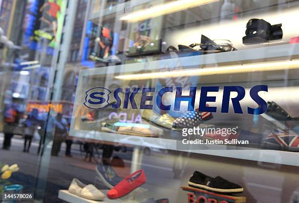 The Skecher logo is seen in the window of a Skechers store on May 16, 2012 in New York City. The Federal Trade Commission announced that Skechers has...