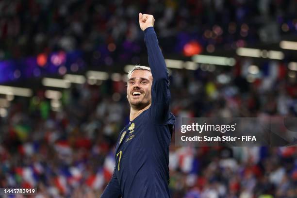 Antoine Griezmann of France celebrates after scoring a goal that was ruled offside after a Video Assistant Referee reviewduring the FIFA World Cup...