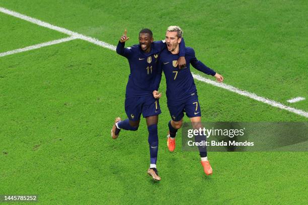 Antoine Griezmann of France celebrates a goal which was later disallowed for offside by VAR during the FIFA World Cup Qatar 2022 Group D match...