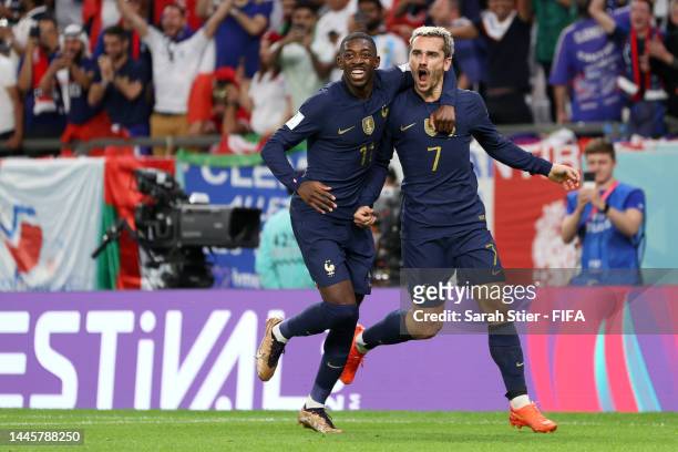 Antoine Griezmann of France celebrates after scoring a goal that was ruled offside after a Video Assistant Referee review during the FIFA World Cup...