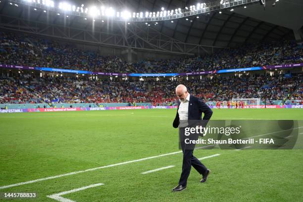 Graham Arnold, Head Coach of Australia, is seen during the FIFA World Cup Qatar 2022 Group D match between Australia and Denmark at Al Janoub Stadium...