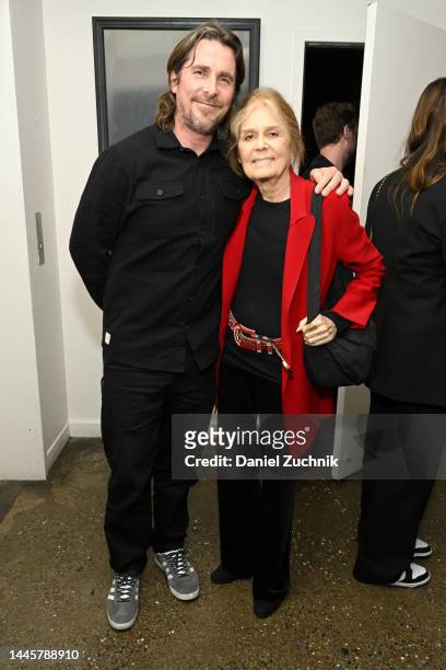 Christian Bale and Gloria Steinem attend Netflix's The Pale Blue Eye New York Tastemaker Screening at The Metrograph on November 29, 2022 in New York...