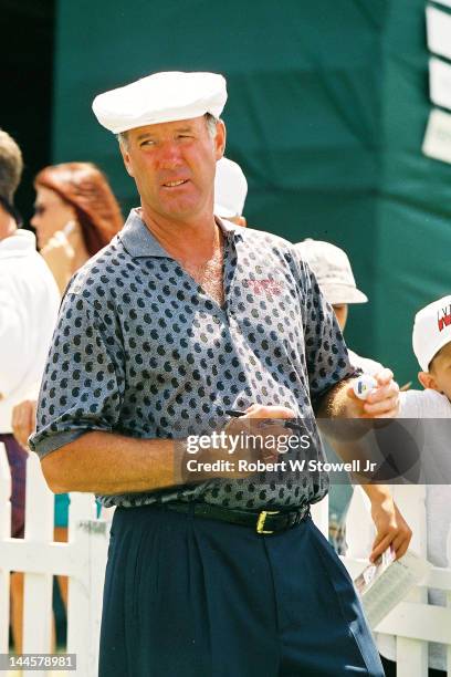 American golfer Tom Weiskopf autographs golf ball during the PGA Seniors' Championship at the PGA National Golf Club, Palm Beach Gardens, Florida,...