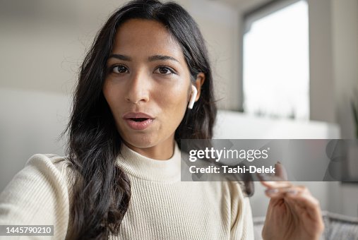Female Influencer Vlogging Online With Smartphone From Home Female Influencer Vlogging Online With Smartphone From Home