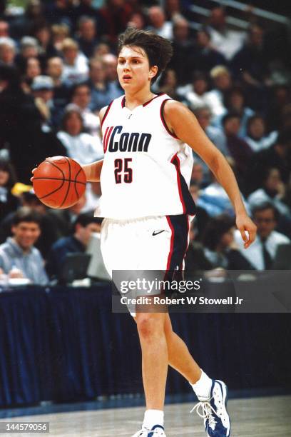 Russian basketball player Svetlana Abrosimova of the University of Connecticut with the ball during at the Gampel Pavilion, Storrs, Connecticut, 1998.