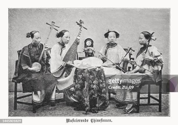 musical quartet of foochow, china, halftone print, published in 1899 - shamisen 幅插畫檔、美工圖案、卡通及圖標
