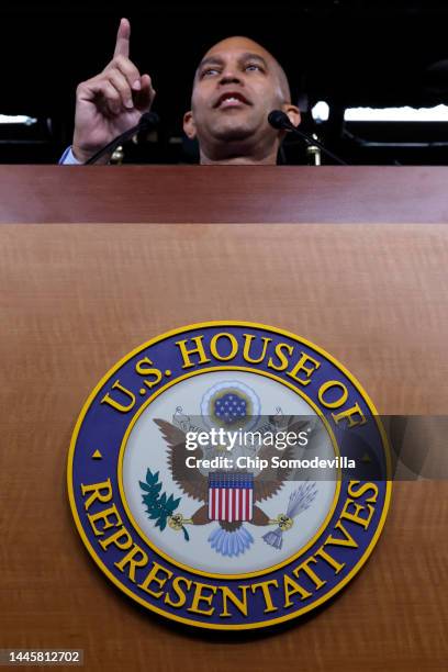 Rep. Hakeem Jeffries holds a news conference after he was elected leader of the 118th Congress by the House Democratic caucus at the U.S. Capitol...