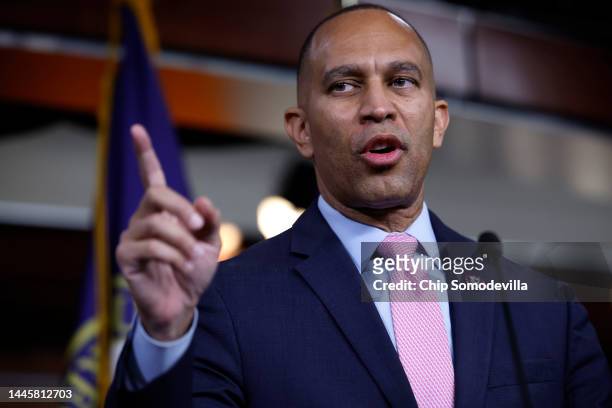 Rep. Hakeem Jeffries holds a news conference after he was elected leader of the 118th Congress by the House Democratic caucus at the U.S. Capitol...