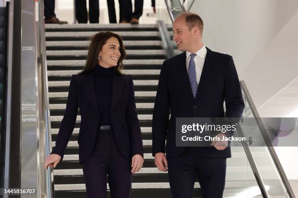 Catherine, Princess of Wales and Prince William, Prince of Wales arrive at Logan International Airport on November 30, 2022 in Boston, Massachusetts....