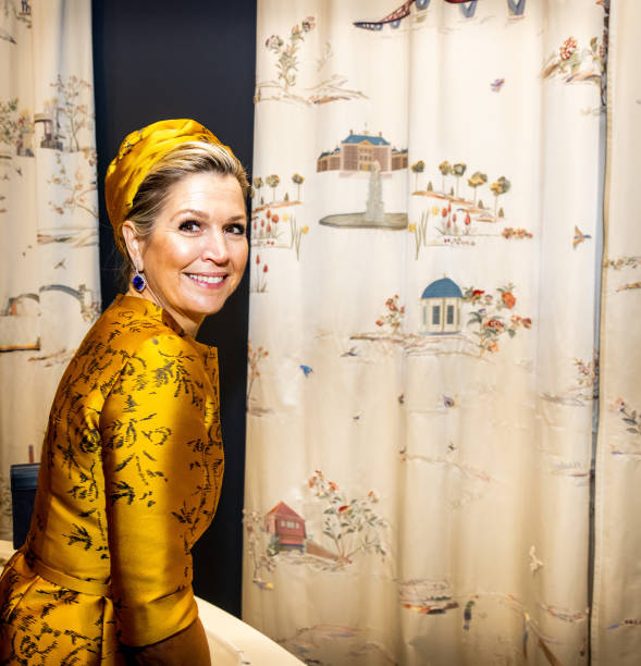 NLD: Queen Maxima Of The Netherlands Visits Textile Museum To Present Her New Curtains For Palace Huis Ten In Tilburg