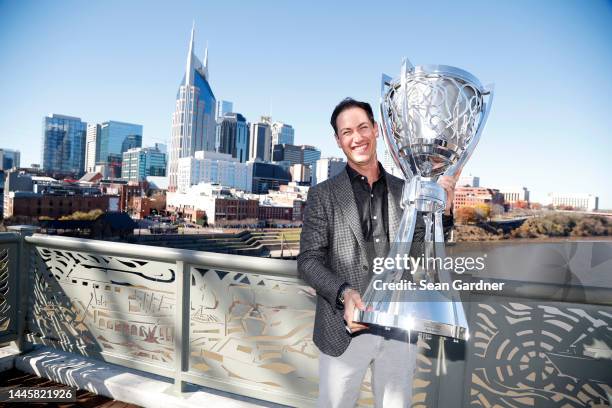 Cup Series champion Joey Logano poses for a photo on the Shelby Street pedestrian bridge on December 01, 2022 in Nashville, Tennessee.