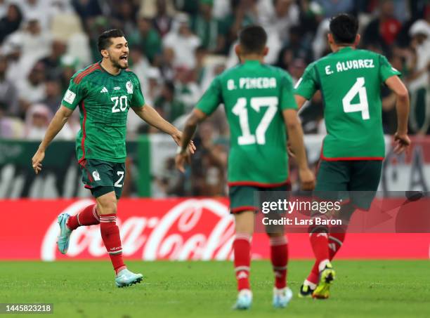 Henry Martin of Mexico celebrates scoring their team's first goal during the FIFA World Cup Qatar 2022 Group C match between Saudi Arabia and Mexico...