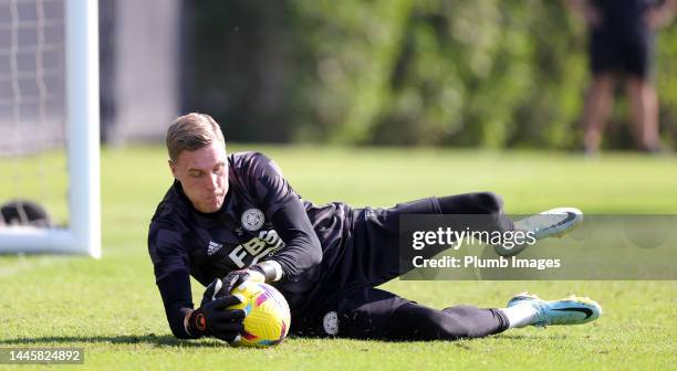 Daniel Iversen of Leicester City during the Leicester City training session in Abu Dhabi on November 30, 2022 in Abu Dhabi, UAE.