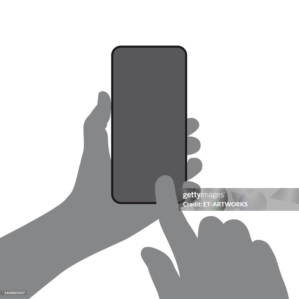 Hand holding smartphone and touching screen