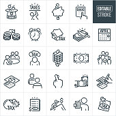 Taxes Thin Line Icons - Editable Stroke - Icons Include Taxes, Taxpayer, Tax Man, Accounting, Tax Accountant, Tax Return, Tax Form, Refund, Tax Deduction, Tax Burden, Tax Day, Property Taxes, Sales Taxes, Business Taxes