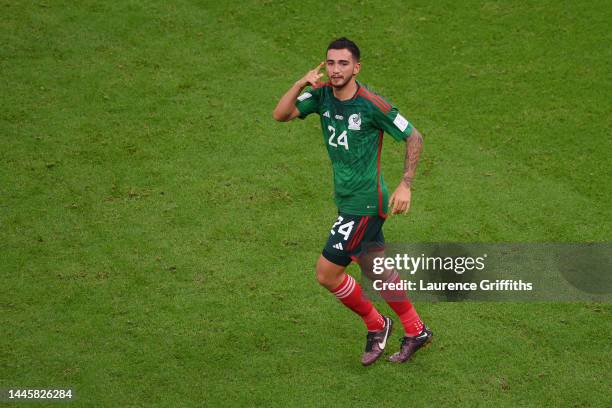 Luis Chavez of Mexico celebrates after scoring their team's second goal during the FIFA World Cup Qatar 2022 Group C match between Saudi Arabia and...