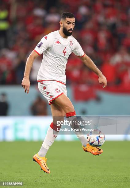 Yassine Meriah of Tunisia controls the ball during the FIFA World Cup Qatar 2022 Group D match between Tunisia and France at Education City Stadium...