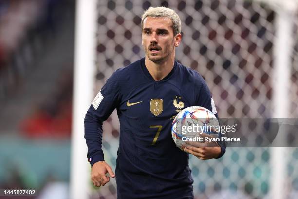 Antoine Griezmann of France reacts during the FIFA World Cup Qatar 2022 Group D match between Tunisia and France at Education City Stadium on...