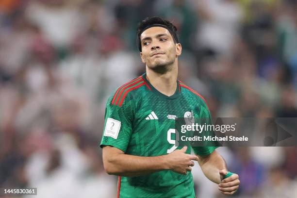 Raul Jimenez of Mexico reacts during the FIFA World Cup Qatar 2022 Group C match between Saudi Arabia and Mexico at Lusail Stadium on November 30,...