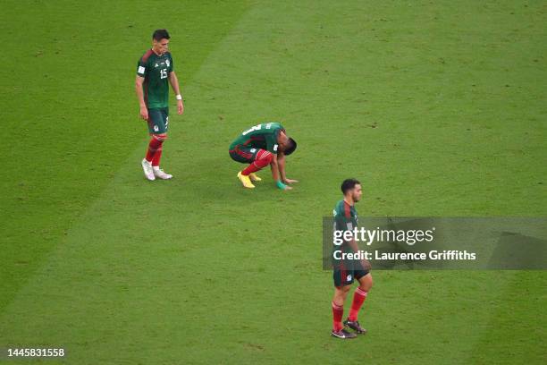 Mexico players show dejection after Saudi Arabia's first goal during the FIFA World Cup Qatar 2022 Group C match between Saudi Arabia and Mexico at...