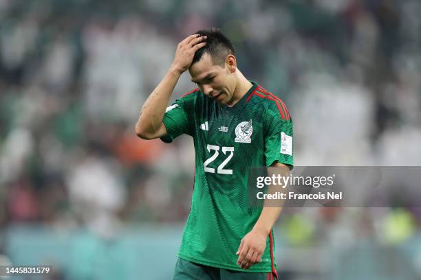 Hirving Lozano of Mexico shows dejection after Saudi Arabia' first goal during the FIFA World Cup Qatar 2022 Group C match between Saudi Arabia and...