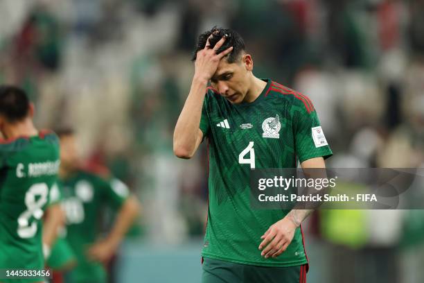 Edson Alvarez of Mexico reacts after the FIFA World Cup Qatar 2022 Group C match between Saudi Arabia and Mexico at Lusail Stadium on November 30,...