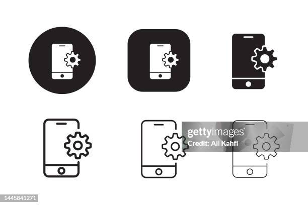smartphone settings with gear icon - mobile wheels vector stock illustrations