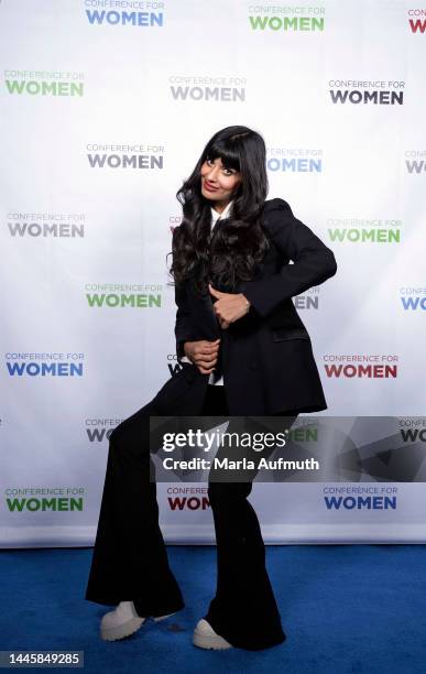 Jameela Jamil poses for a photo during 2022 Massachusetts Conference For Women at Boston Convention Center on November 30, 2022 in Boston,...