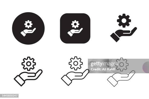 ilustrações de stock, clip art, desenhos animados e ícones de hand with gear icon - ajustar