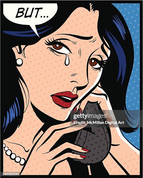 woman talking on telephone, crying - 泣く　女性　正面点のイラスト素材／クリップアート素材／マンガ素材／アイコン素材