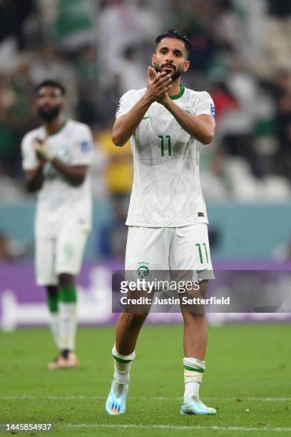 Saleh Al-Shehri of Saudi Arabia acknowledges the crowd after the FIFA World Cup Qatar 2022 Group C match between Saudi Arabia and Mexico at Lusail...