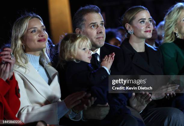 Melissa Cohen, Hunter Biden, Beau Biden and Naomi Biden attend the National Christmas Tree lighting on the Ellipse on November 30, 2022 in...