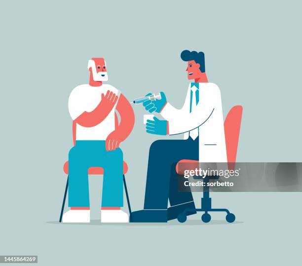 doctor making injection to senior men - viral shedding stock illustrations