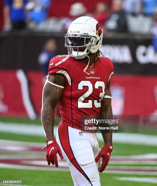 Corey Clement of the Arizona Cardinals prepares for a game against the Los Angeles Chargers at State Farm Stadium on November 27, 2022 in Glendale,...
