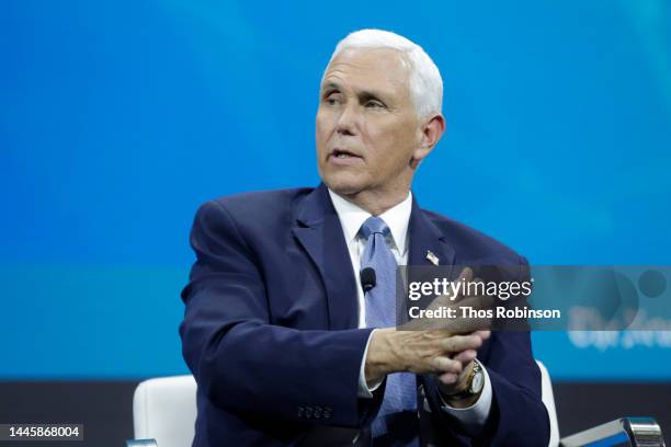 Mike Pence on stage at the 2022 New York Times DealBook on November 30, 2022 in New York City.