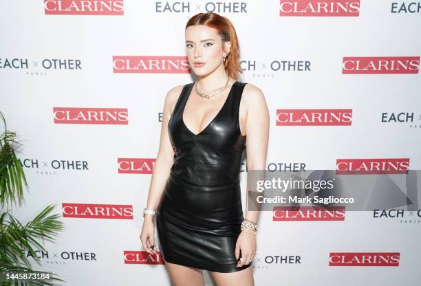 Bella Thorne attends Clarins & Each X Other Miami Art Basel celebration at Gitano on November 30, 2022 in Miami Beach, Florida.