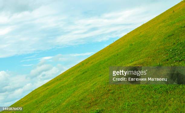 beautiful rural landscape nature summer background of mountain grass field hill slope 45 degree. - hill photos et images de collection