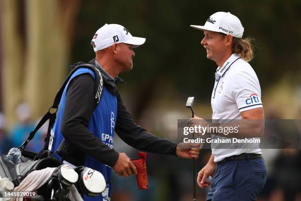 Cameron Smith of Australia smiles during Day 1 of the 2022 ISPS HANDA Australian Open at Victoria Golf Club on December 01, 2022 in Melbourne,...